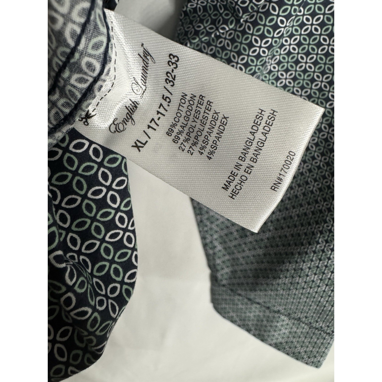 English Laundry Slim Fit Stretch Dress Shirt Xl 17-17.5 Blue Night Geometric Nwt — image 6 of 8